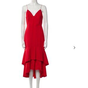 Alice + Olivia red midi v-neck ruffle dress, size 0, excellent condition